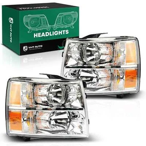 Clear/Chrome Front Headlights Assembly for Chevrolet Silverado 1500 2500 3500 HD - Picture 1 of 10