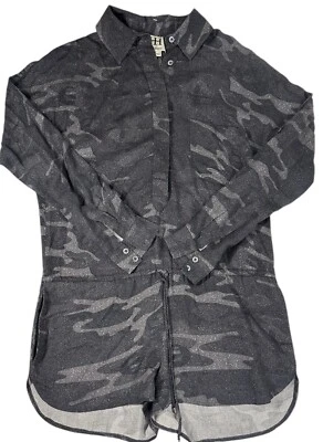 高级嬉皮连身裤女式 Xs 灰色迷彩人造丝短裤领带长袖 — 第 1/4 张图片