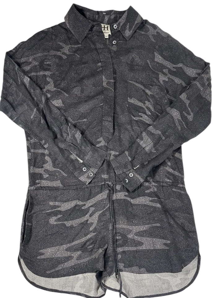 Romper Haute Hippie Feminino Xs Cinza Camuflado Raylon Shorts Amarrar Frente Manga Longa - Imagem 1 de 4