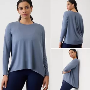 NWT Athleta With Ease Top SMALL Shadow Blue Long Sleeve Crew Neck Soft Oversized - Picture 1 of 9