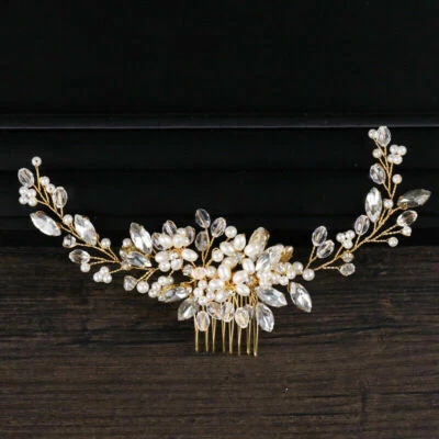20 x 6cm Handmade Flower Crystal Pearl Bridal Head Pieces Hair Clip Accessories - Image 1 of 4