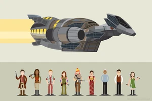 Firefly Serenity Raumschiff & Crew interpretierendes animiertes Kunstwerk Lithographiedruck - Bild 1 von 1