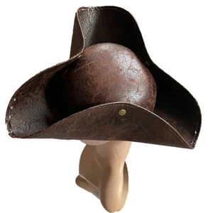 Hot Brown Pirate Tricorne Hat Tri-Corner Faux Leather Captain Cowboy Costume - Picture 1 of 8
