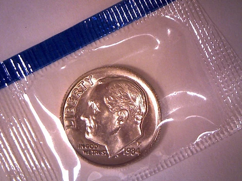 1984 P 10c Roosevelt Dime Uncirculated In Original Mint Cello "Free Shipping" Cover