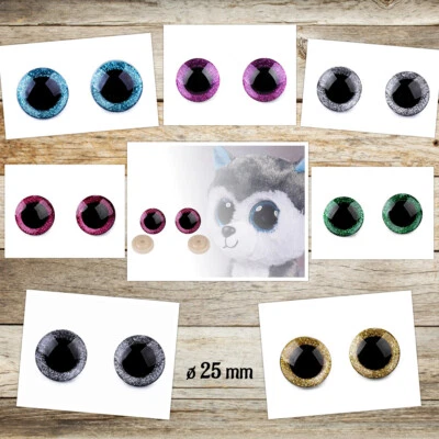 1 Paar Augen 25 mm Glitzer Farbwahl Teddy Katze Puppe Amigurumi basteln nähen  - Bild 1 von 3