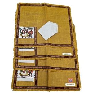 Indanthren Reinleinen Vintage MCM German 4 Placemats Embroidered Folk Art Fringe - Picture 1 of 4