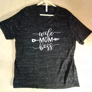 Bella Canvas Women's Sz XL Black Printed Short Sleeve V-Neck Tee Wife Mom Boss - Picture 1 of 7
