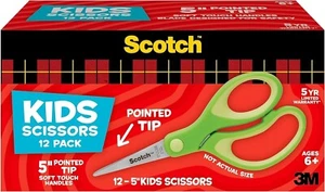 Scotch 5" Soft Touch Pointed Kid Scissors, Green, 12 Count Unit, Green  - Picture 1 of 3