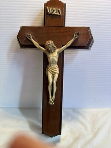 VINTAGE LAST RITES Catholic Cross Wood Box JESUS CRUCIFIX Candles Wall Plaque - Picture 1 of 5