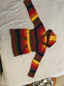Kids Handmade Peruvian Alpaca Hoodie Sweater; Small; Rainbow Stripes - Picture 1 of 4