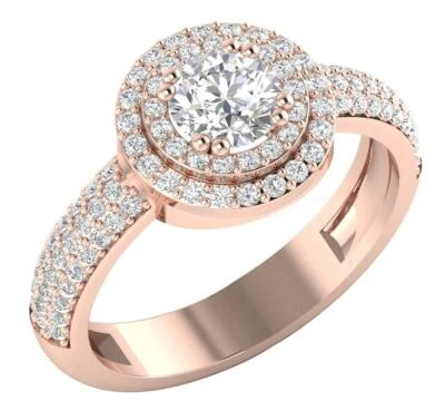 Double Halo Anniversary Ring VS F 1.50Ct Lab Grown Round Diamond 10K Solid Gold - Image 1 of 4