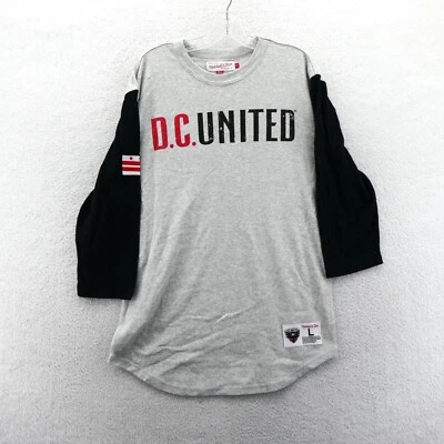 DC United FC Shirt Mens Large Gray Mitchell & Ness Soccer Club Raglan 3/4 New - Image 1 of 4