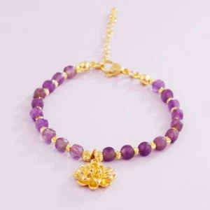 Gold Sacred Lotus Amethyst Bracelet - Picture 1 of 5