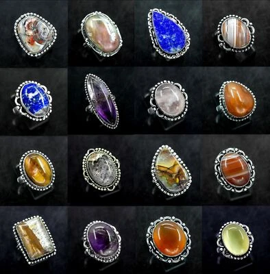 Onyx & Mix Gemstone 925 Sterling Silver Plated Wholesale Designer Rings Lot - Image 1 of 3