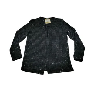 Cardigan elegante nero con paillettes a righe aperto davanti giacca manica lunga taglia S - Foto 1 di 8