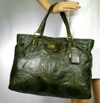 NWT COACH Chelsea OP Art Signature Inlaid Green Weekend Tote Shoulder Bag NEW - Image 1 of 4