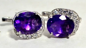 Gemma Naturale Di Ametista Con Gemelli In Argento Sterling 925 #1753 - Foto 1 di 4