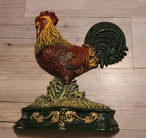 Vtg Rooster Cast Iron Doorstop Large Metal Door Stop Chicken Farm Farmhouse - Picture 1 of 11