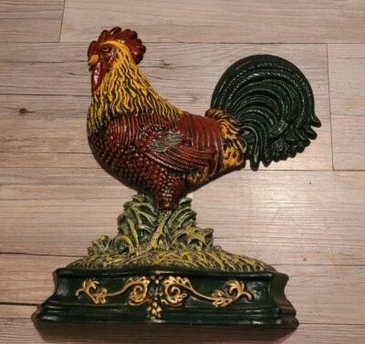 De colección Gallo Hierro Fundido Tope de Puerta Grande Metal Tope de Puerta Pollo Granja Granja Foto 1 de 4