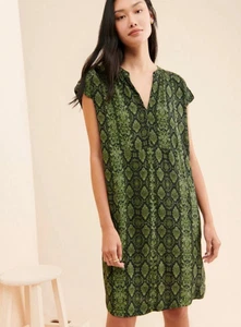 Anthropologie Rachel ärmelloses Tunika-Kleid Schlangenmuster V-Ausschnitt grün Taschen S - Bild 1 von 9