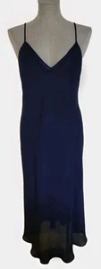 Lauren Ralph Lauren Navy Blue Sheer Chiffon Nightgown Slip Dress 10 Chemise Maxi - Picture 1 of 5