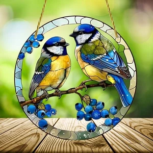 LOVELY BLUE-TITS SUN CATCHER - "LET YOUR WINDOW TELL THEIR STORY" - Picture 1 of 8