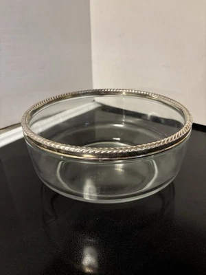Bormioli Rocco Italian Glass Bowl With Silver Plate Rim, 9” - Image 1 of 4