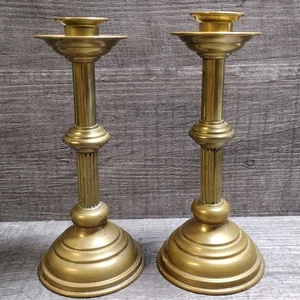  2 antike Messing Kerzenständer Viktorianisch Gothic Stil Set Paar - Bild 1 von 19