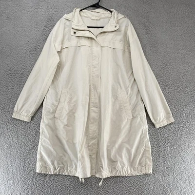 Chaqueta Eileen Fisher Mujer Mediana Marfil Capucha Parka Algodón Orgánico Minimalista Foto 1 de 4