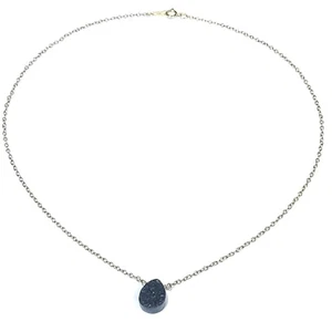 Elegante Collar Colgante Lágrima Cristal Negro Oro 14K 1/20 - Imagen 1 de 4