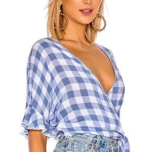 RAILS Athena Periwinkle Womens Check Tie Wrap Top NEW With Tags L MSRP-$148 - Imagen 1 de 7