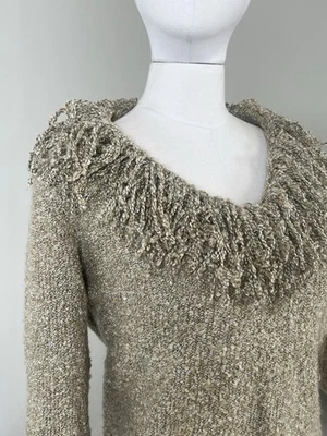 Suéter Norton Mcnaughton para mujer Y2K tejido gris jaspeado flecos escote Foto 1 de 4