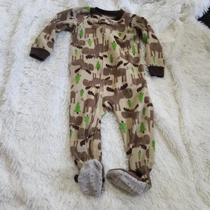 Carter's Super Comfy Fleece Moose Zip Up Bodysuit Footie Pajamas 18 Months - Picture 1 of 6