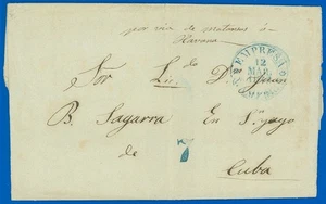 12 MAR 1845 N.YORK - La Habana, Azul "EMPRESA N. AMERICA", Rojo "ISLA de CUBA" HS's! - Imagen 1 de 3