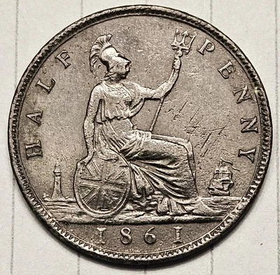 1861 Victoria Half Penny Reverse G Weak Signature on the Rock - Surface Issues - Image 1 of 4