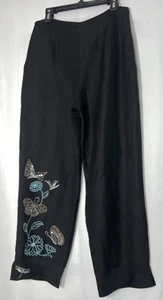 Mercer & Madison Boho Linen Pants 4 Embroidery Embellished Floral Butterflies - Picture 1 of 24