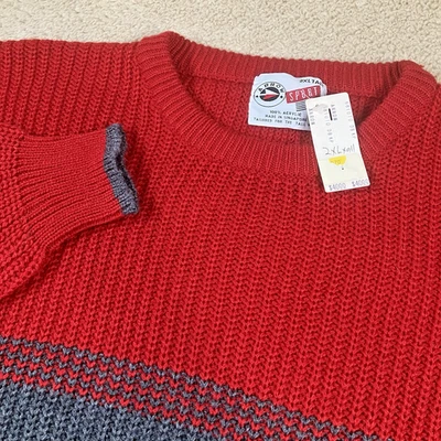 VTG 80'S ARROW Mens 2XLT Tall Red Gray Crew Neck Acrylic Chunky L/S Sweater NEW - Image 1 of 4