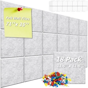 18 Pcs Large Cork Board 70“x35”,12" Grey Felt Board Alternative,with 100 Push... - Picture 1 of 8