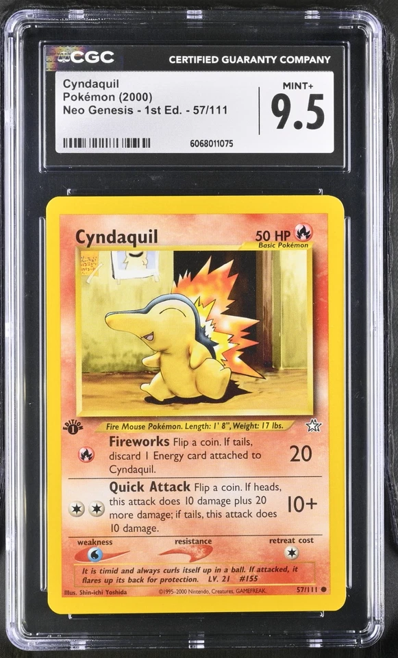 CGC 9.5 - Cyndaquil 57/111 1st Edition Common - Pokemon Neo Genesis WOTC Vintage - Image 1 of 3