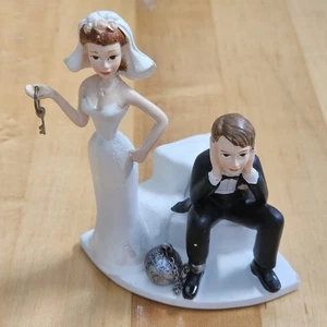 Bride and Groom Wedding Cake Topper Funny Couple "Ball and Chain" Resin - Picture 1 of 15