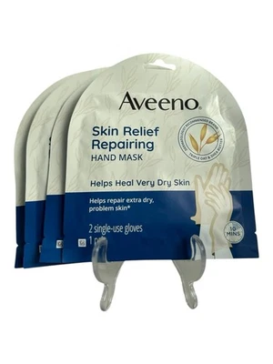 4~PAIR Aveeno Skin Relief Repairing Hand Mask Extra Dry Triple Oat & Shea Butter - Image 1 of 3