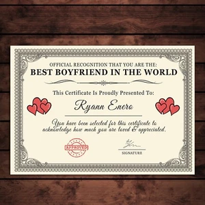 Personalised 'Best Boyfriend In The World' Certificates Gift | A4 or A5 Print - Picture 1 of 8