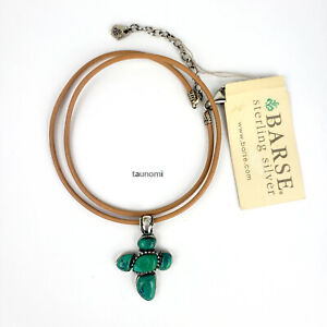 BARSE 15" 925 Sterling Silver Turquoise Cross Pendant Leather Cord Necklace $65