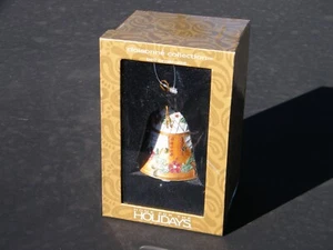 Campana smaltata Cloisonne casa per le vacanze nuova con scatola ornamento Poinsettia Holly Berry - Foto 1 di 5