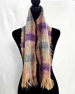 Bufanda silenciador Craftcentre Cymru mohair y lana hecha en Gran Bretaña a cuadros 43x8 vintage - Imagen 1 de 8