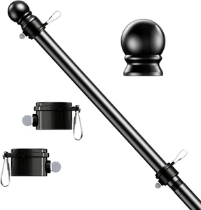 5 FT Black Flag Pole, Tangle Free Spinning Stainless Steel Flagpole, Suitable fo - Picture 1 of 12