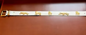 Sandy Duftler Belt White Gold Safari Animals Size Large Leather Vintage Rare 80s - Picture 1 of 12