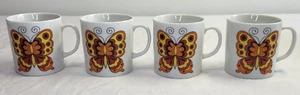 4 Vintage Small Ceramic MCM Orange Yellow Butterfly Coffee Mugs Made In Japan - Picture 1 of 7
