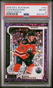 Evan Bouchard 2018 OPC Platinum Violet Pixels PSA 8