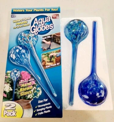 Aqua Water Globes 2 Pack Blue Hand Blown Glass, Waters Plants Up To 2 Weeks, 12" - Image 1 of 4